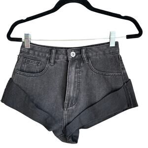 Cider Black High Waist Daisy Duke Rolled Hem Denim Jean Shorts XS Hot Pant Rodeo